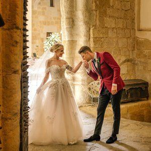 Galia Lahav "Jessie" Wedding Dress | Light Blush Tulle & White Lace Appliqués